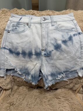 American Eagle Outfitters Tie-Dye High-Rise Jean Shorts - Blue and White
